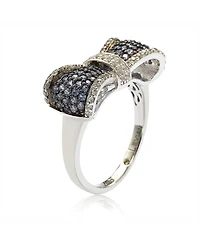 Suzy Levian Sterling Silver Sapphire & Created White Pave Puff Bow Band Ring