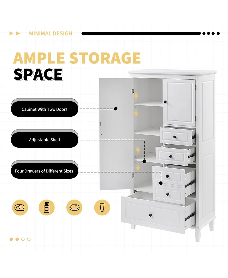 Casainc Tall and Wide Storage Cabinet with Doors, Four Drawers, Adjustable Shelves for Bathroom/Office