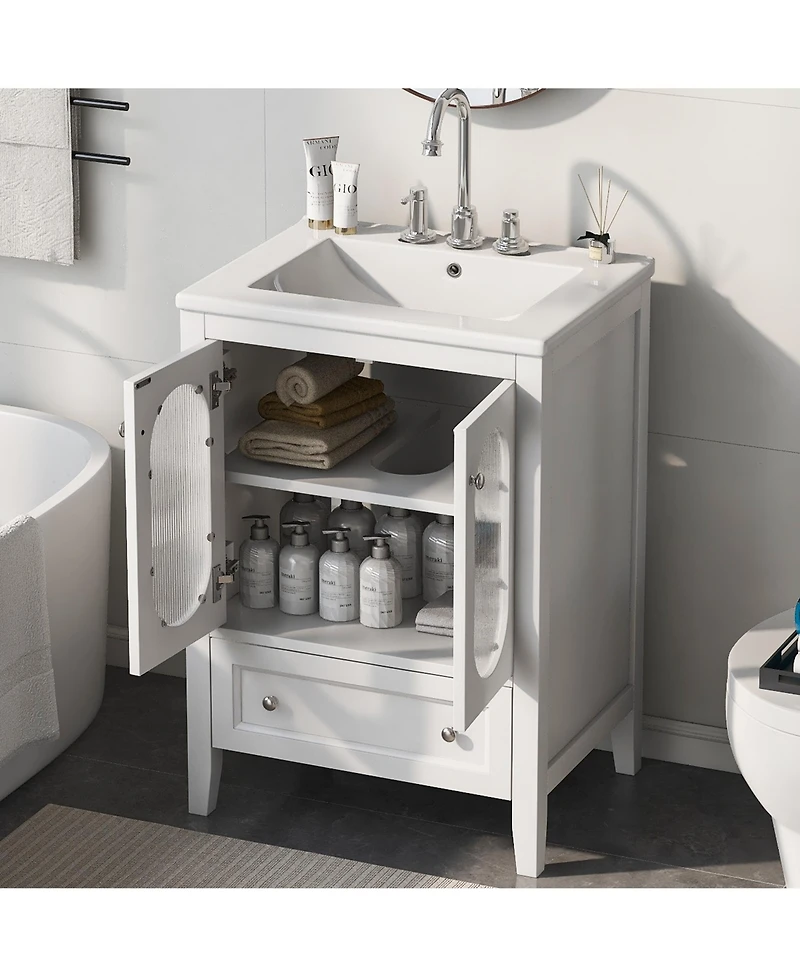 Casainc 24" Bathroom Vanity with Sink, Cabinet with One Drawer and Doors, Adjustable Shelf, Solid Wood and Mdf