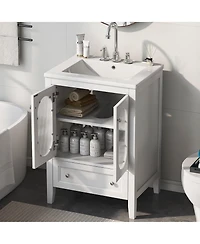 Casainc 24" Bathroom Vanity with Sink, Cabinet with One Drawer and Doors, Adjustable Shelf, Solid Wood and Mdf