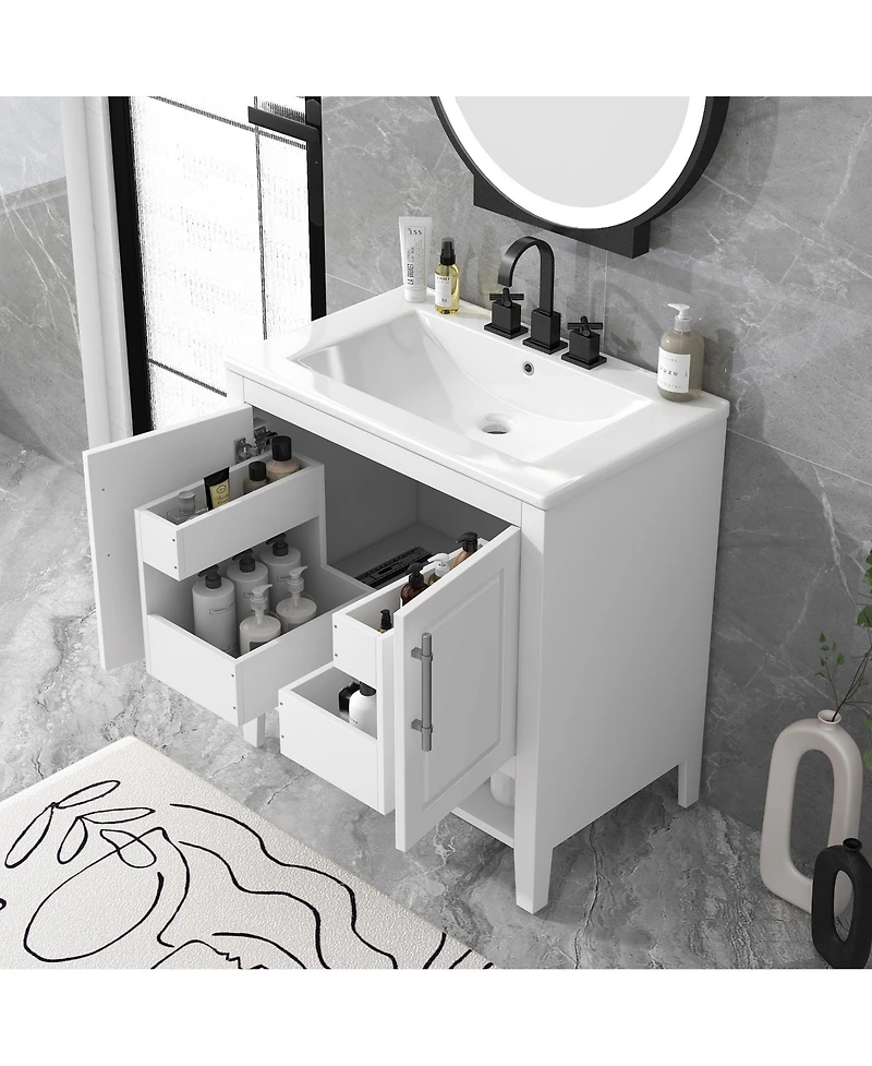 Casainc 30" Bathroom Vanity with Sink, Multi-functional Cabinet with Doors and Drawers, Solid Frame