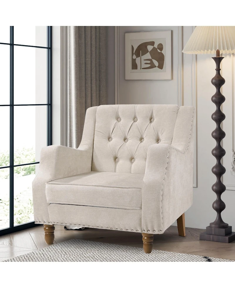 Casainc Footrest Chair Set with Vintage Brass Studs, Button Tufted Upholstered Armchair