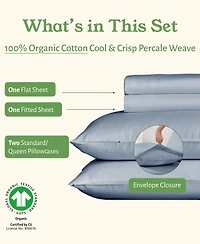 Sheets Set, Authentic 100% Organic Cotton Percale