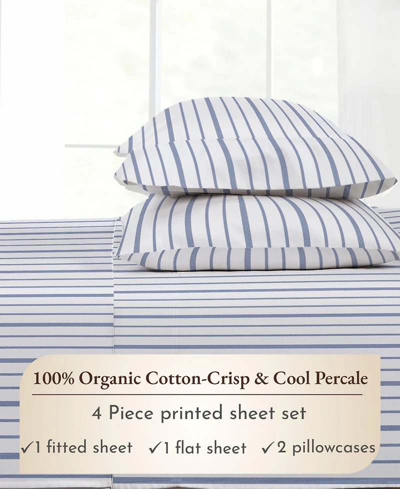 Printed Llama - 100% Organic Cotton Percale California King Bed Sheets Set Deep Pocket, Gots Certified