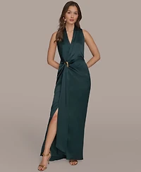 Donna Karan New York Women's Halter Neck Ruched Dress