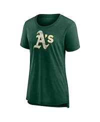 Fanatics Mto Label Women's Green Athletics Weathered Logo Tri-Blend T-Shirt