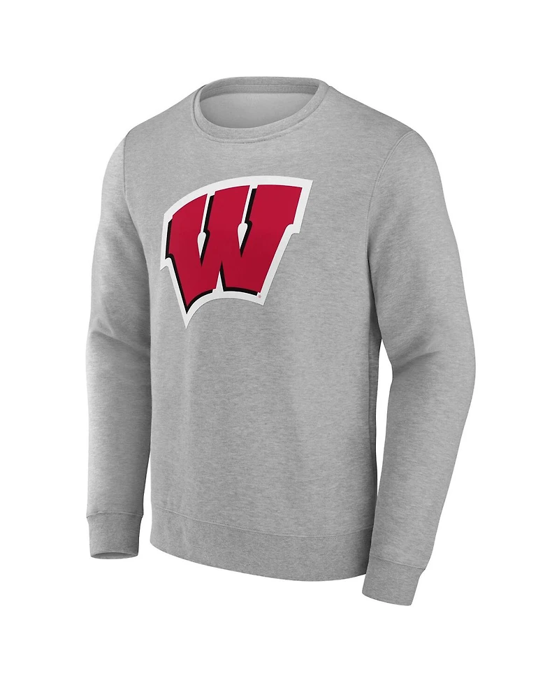 Fanatics Men's Gray Wisconsin Badgers Applique Fleece Pullover Sweatshirt
