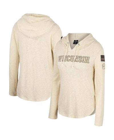 Colosseum Women's Cream Wisconsin Badgers Oht Military Appreciation Casey Raglan Long Sleeve Hoodie T-Shirt