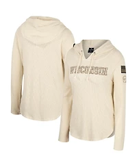 Colosseum Women's Cream Wisconsin Badgers Oht Military Appreciation Casey Raglan Long Sleeve Hoodie T-Shirt