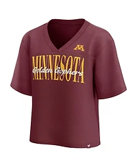 Fanatics Women's Maroon Minnesota Golden Gophers Tall Script Overlay Mesh V-Neck Fashion Top