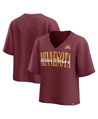 Fanatics Women's Maroon Minnesota Golden Gophers Tall Script Overlay Mesh V-Neck Fashion Top