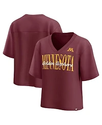 Fanatics Women's Maroon Minnesota Golden Gophers Tall Script Overlay Mesh V-Neck Fashion Top