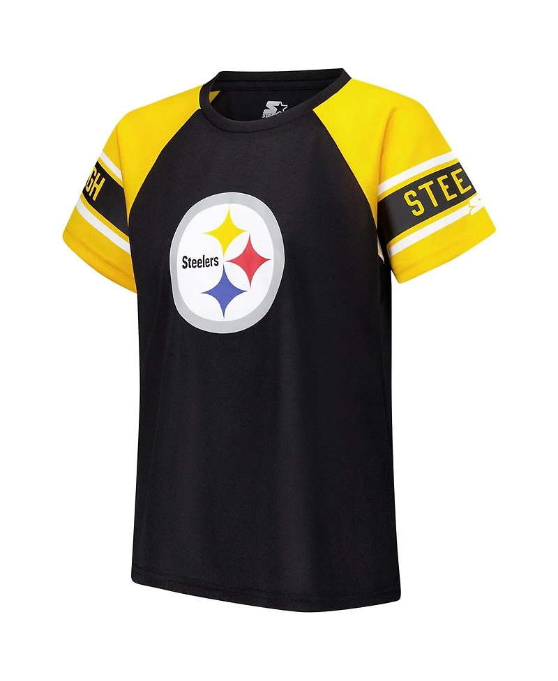 Starter Women's Black Pittsburgh Steelers 1st Rounder Color Block Raglan Top