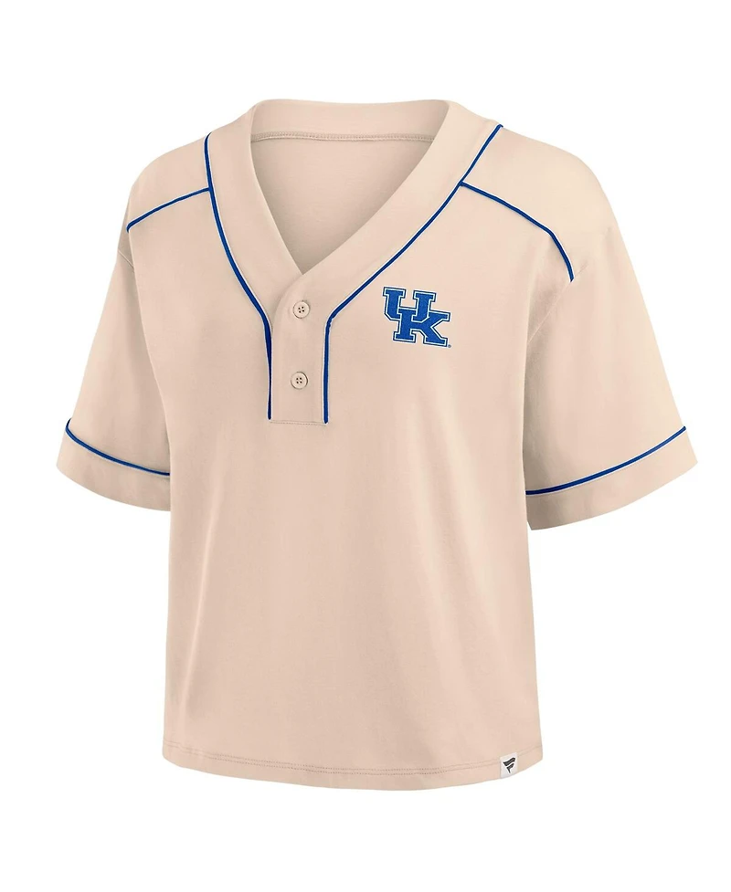 Fanatics Women's Tan Kentucky Wildcats Oversized Dominant Force Cropped V-Neck T-Shirt