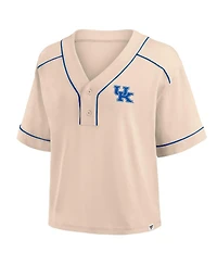 Fanatics Women's Tan Kentucky Wildcats Oversized Dominant Force Cropped V-Neck T-Shirt