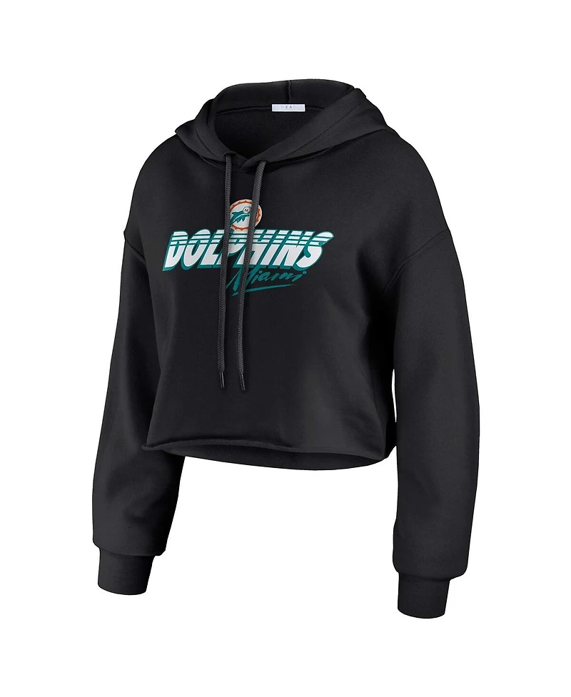 Wear by Erin Andrews Women's Black Miami Dolphins Prime Cropped Pullover Hoodie
