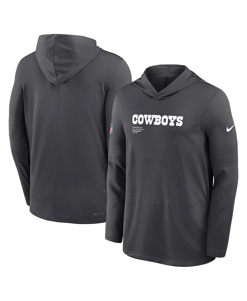 Nike Men's Anthracite Dallas Cowboys Sideline Pure Performance Long Sleeve Hoodie T-Shirt