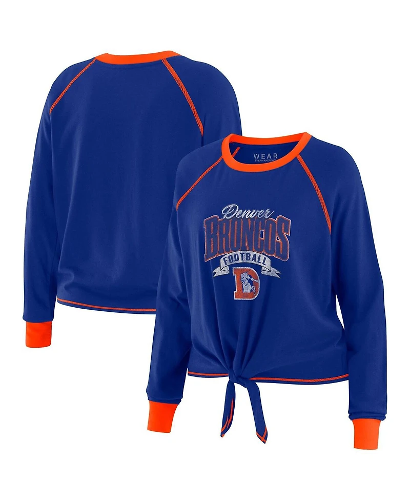 Wear by Erin Andrews Women's Royal/Orange Denver Broncos Tie-Front Long Sleeve Top