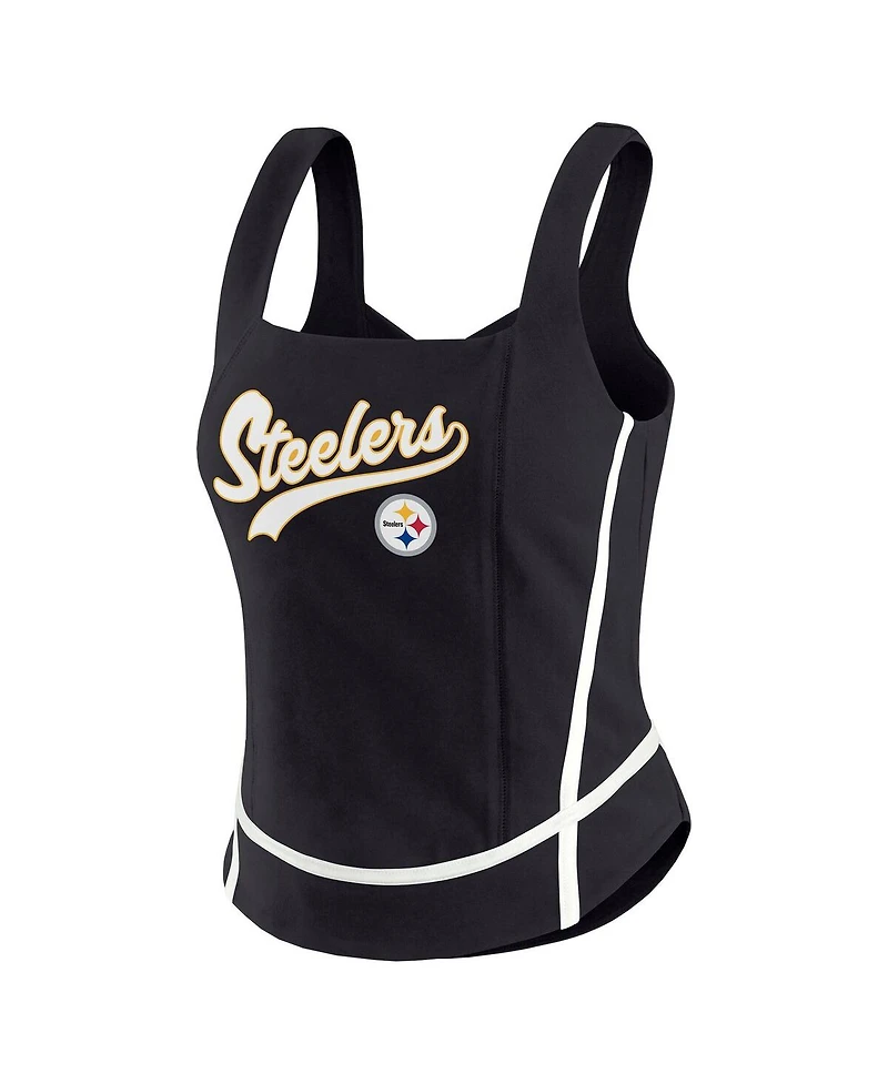 Wear by Erin Andrews Women's Black Pittsburgh Steelers Square Neck Tank Top