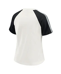 Wear by Erin Andrews Women's White Las Vegas Raiders Sleeve Stripe Distressed Raglan T-Shirt