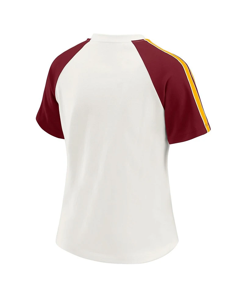 Wear by Erin Andrews Women's White Washington Commanders Sleeve Stripe Distressed Raglan T-Shirt