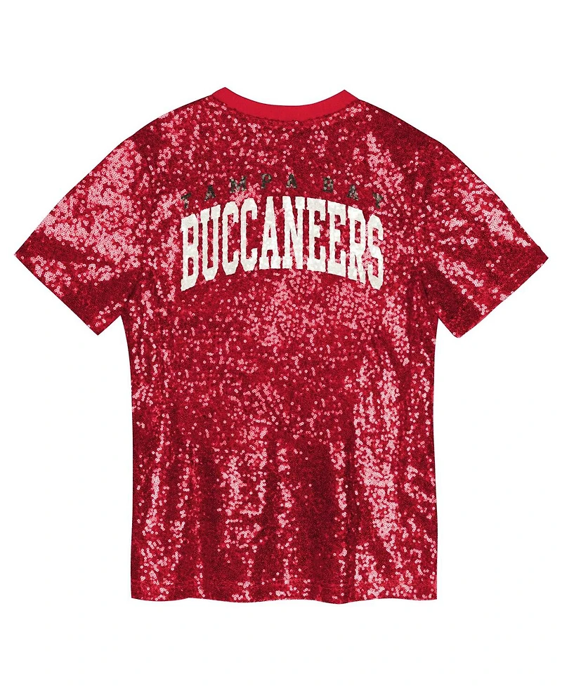 Outerstuff Big Girls Red Tampa Bay Buccaneers Wordmark Sequin V-Neck Top