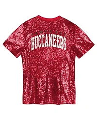 Outerstuff Big Girls Red Tampa Bay Buccaneers Wordmark Sequin V-Neck Top