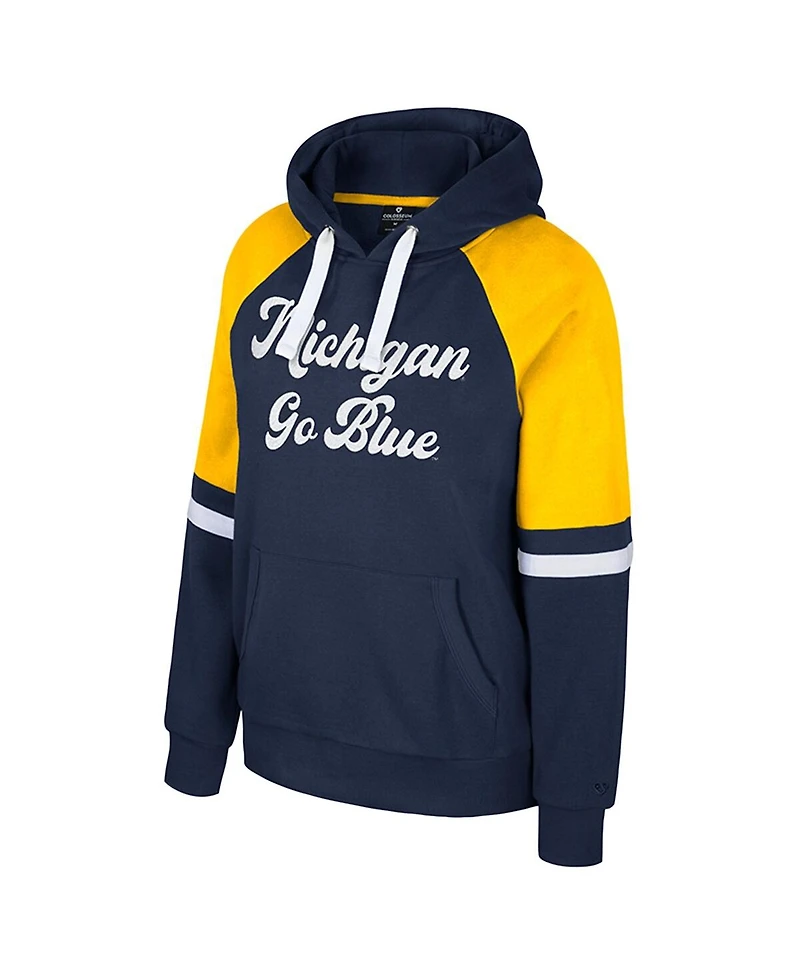 Colosseum Women's Navy Michigan Wolverines Oversized Color Block Pullover Hoodie