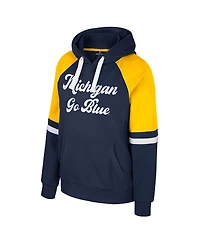 Colosseum Women's Navy Michigan Wolverines Oversized Color Block Pullover Hoodie
