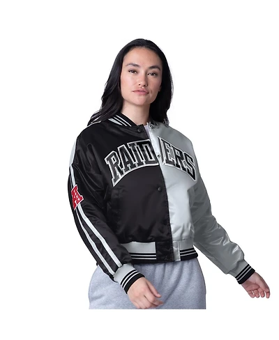 Starter Women's Silver/Black Las Vegas Raiders Cropped Full-Snap Jacket