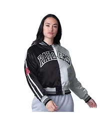 Starter Women's Silver/Black Las Vegas Raiders Cropped Full-Snap Jacket