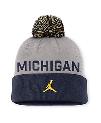 Jordan Men's Gray/Navy Michigan Wolverines Primetime Peak Cuffed with Pom Knit Hat