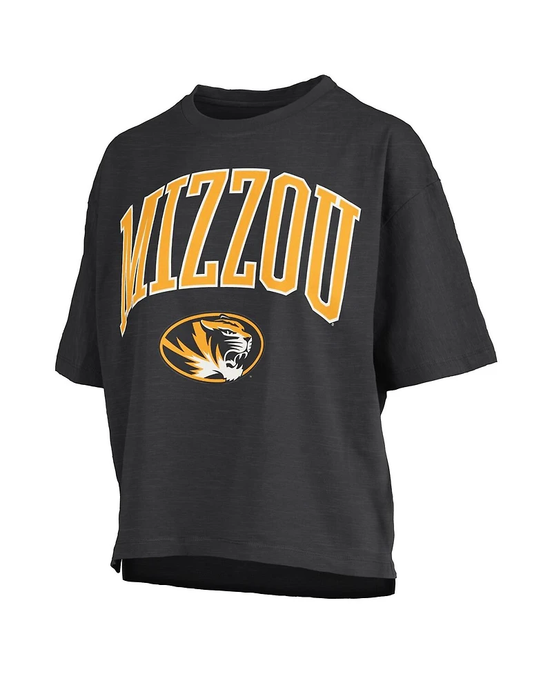 Pressbox Women's Black Missouri Tigers Nelson Arch Over Logo Waist Length Oversized Slub T-Shirt