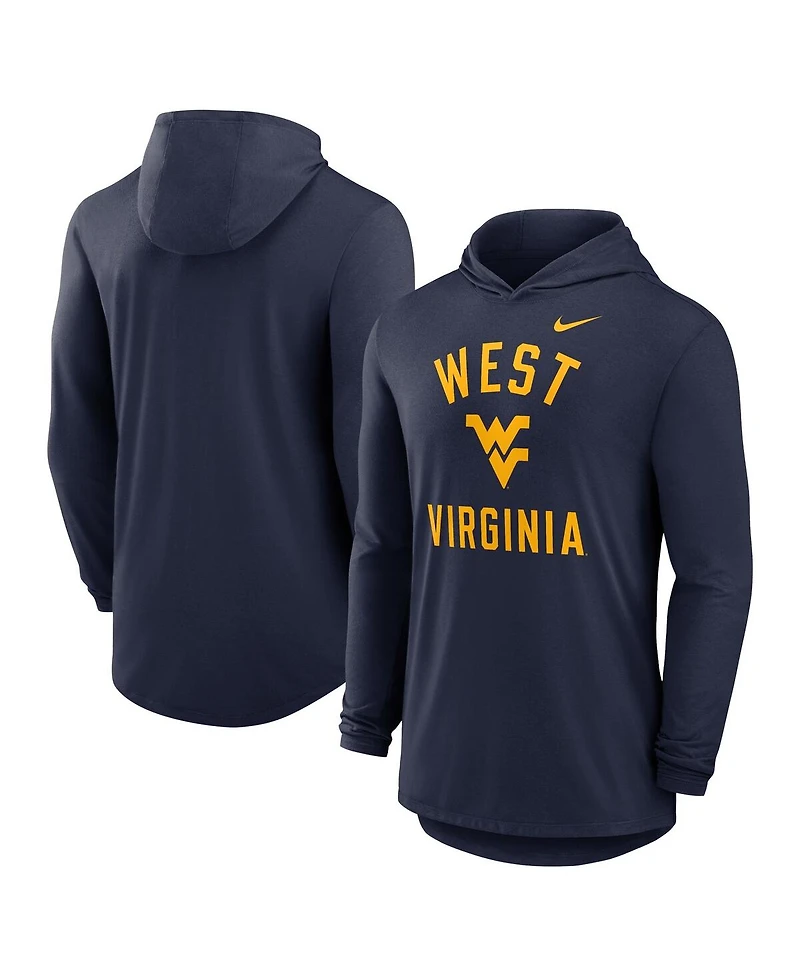 Nike Men's Navy West Virginia Mountaineers Classic Arch Tri-Blend Performance Long Sleeve Hoodie T-Shirt