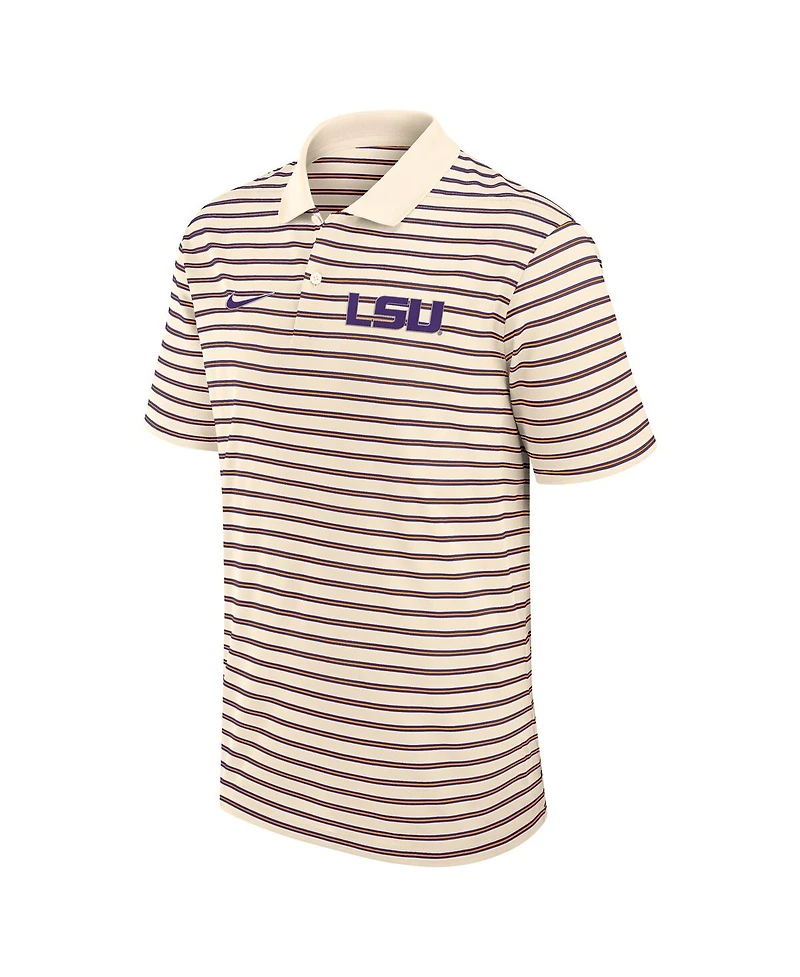 Nike Men's Cream/Purple Lsu Tigers Solid Foundation Striped Performance Polo Shirt