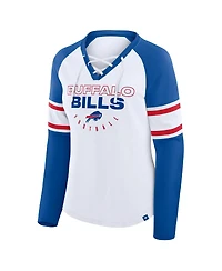 Fanatics Women's White/Royal Buffalo Bills Redzone Blitz Package Raglan Lace-Up V-Neck Long Sleeve T-Shirt