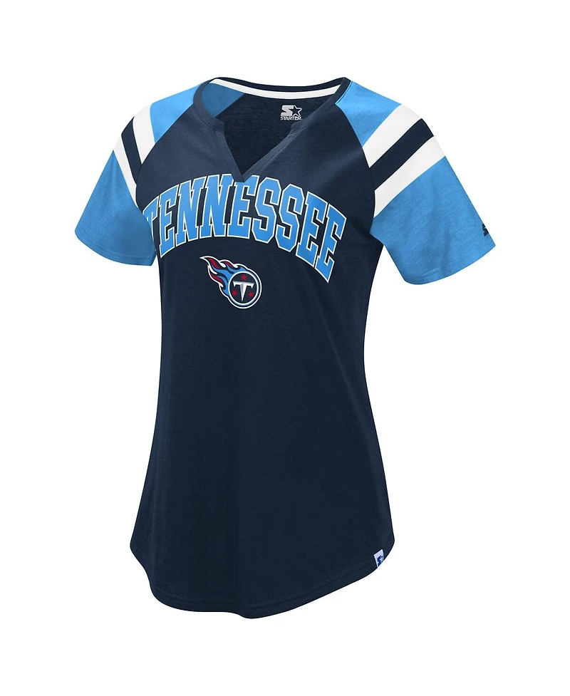 Starter Women's Navy Tennessee Titans Game On Notch Neck Raglan T-Shirt