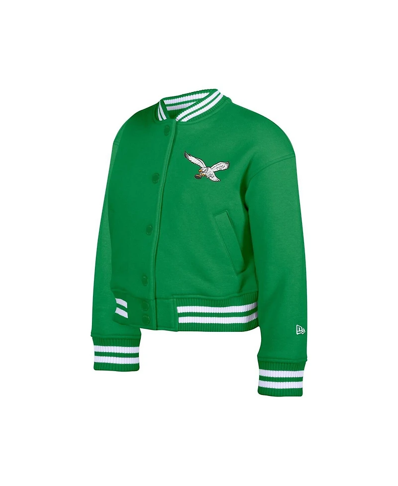 New Era Big Boys and Girls Kelly Green Philadelphia Eagles Throwback Chenille applique Fleece Full-Snap Jacket