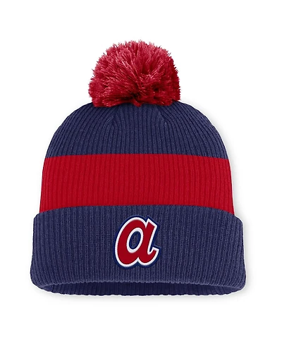 Nike Men's Blue/Red Atlanta Braves Cooperstown Collection Peak Standard Cuffed with Pom Knit Hat