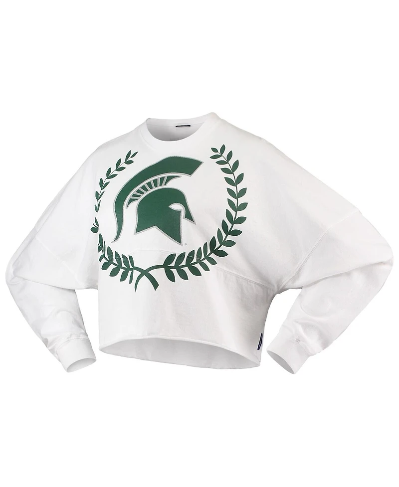 Spirit Jersey Women's White Michigan State Spartans Laurels Crop Long Sleeve T-Shirt