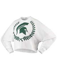 Spirit Jersey Women's White Michigan State Spartans Laurels Crop Long Sleeve T-Shirt