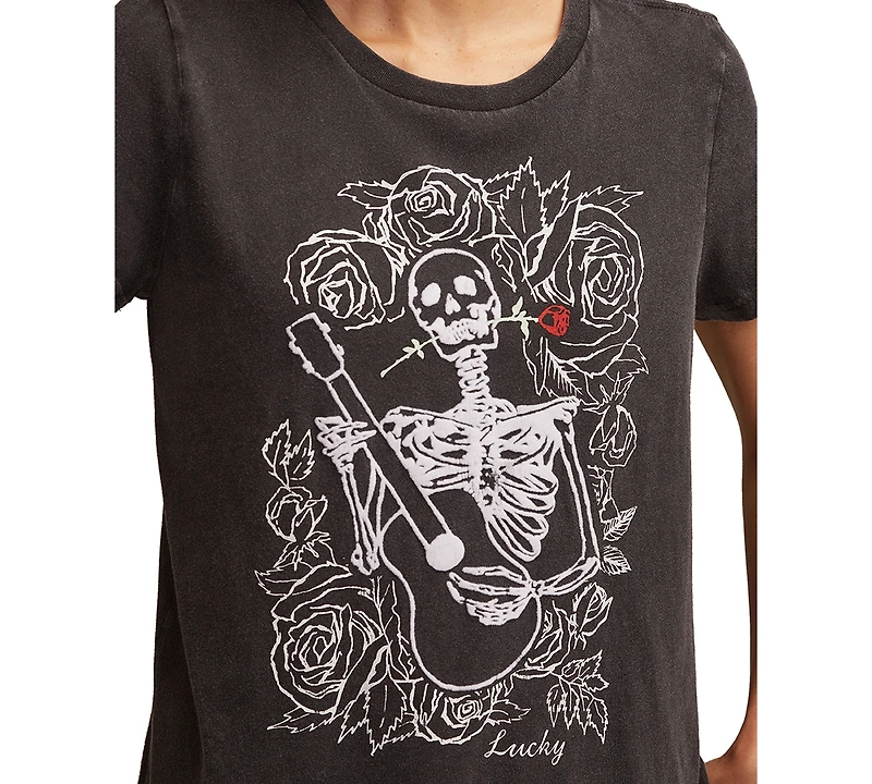 Lucky Brand Women's Guitar Skull Classic Crew Neck T-shirt