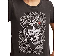Lucky Brand Women's Guitar Skull Classic Crew Neck T-shirt