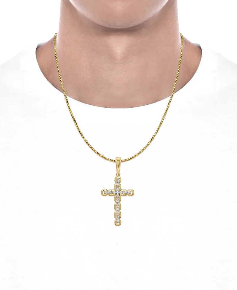 Men's Diamond Openwork Cross 22" Pendant Necklace (1/2 ct. t.w.) in 14k Gold-Plated Sterling Silver