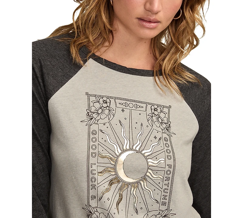 Lucky Brand Women's Good Fortune Sun Poster T-shirt with Raglan Sleeves