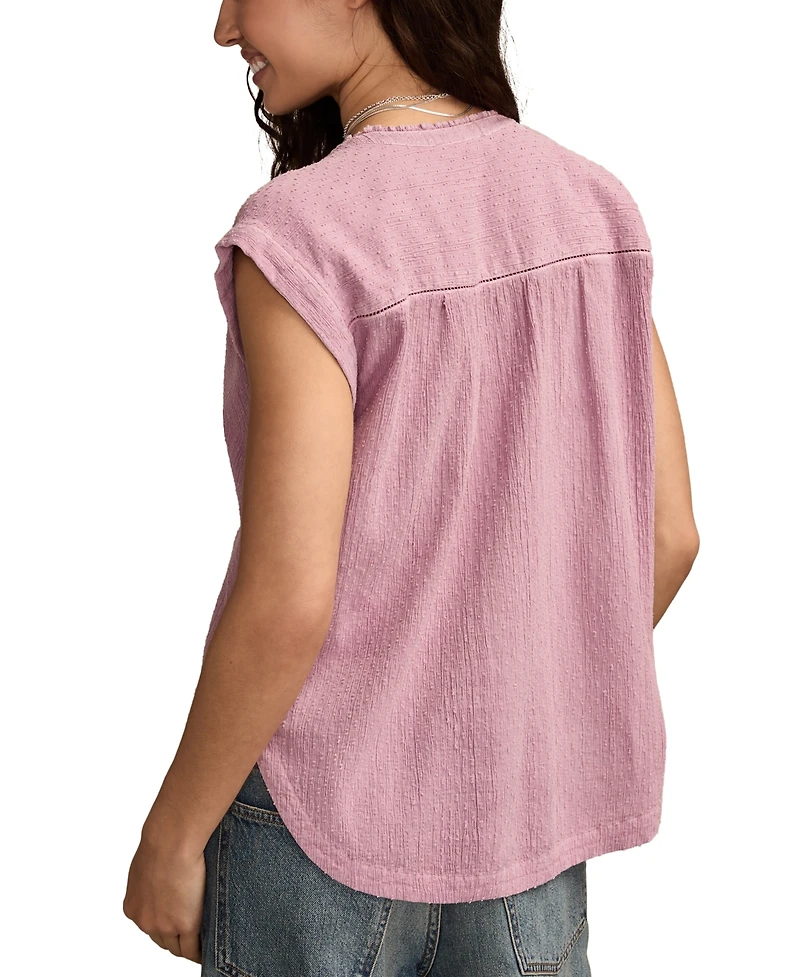 Lucky Brand Women's Dolman Ruffle Button Down Top