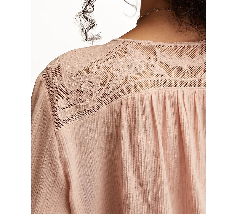 Lucky Brand Women's Long Sleeve Pintuck Bubble Top