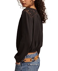 Lucky Brand Women's Long Sleeve Pintuck Bubble Top
