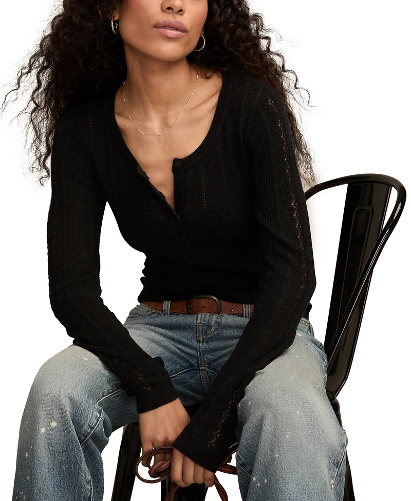 Lucky Brand Women's Pointelle Henley Sweater