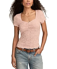 Lucky Brand Women's Textured Sweetheart Neck Babydoll Top